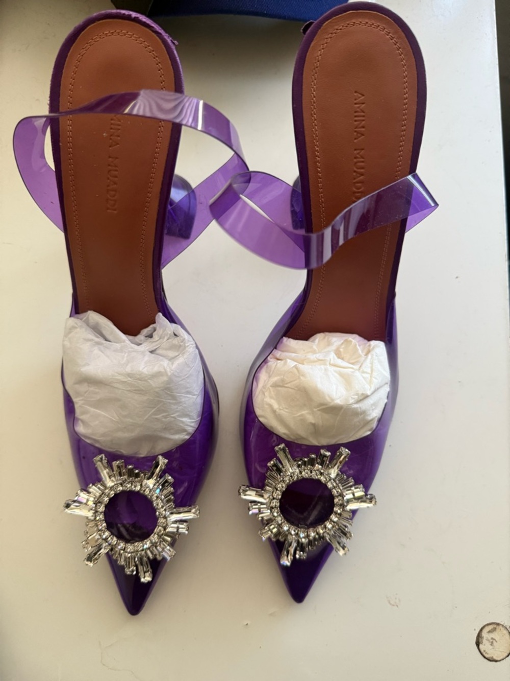 Amina Muaddi PVC PURPLE SLINGBACK